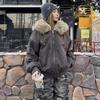 Giacca con Cappuccio American Retro Scolpita Aquila di Montagna Foderata in Velluto con Collo in Pelliccia - Cappotto Invernale Unisex