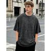 2026 Neues Schweres Reines Baumwollgewaschenes T-Shirt Locker Übergröße Retro Used Street Style Monddruck Kurzarm Basisschicht