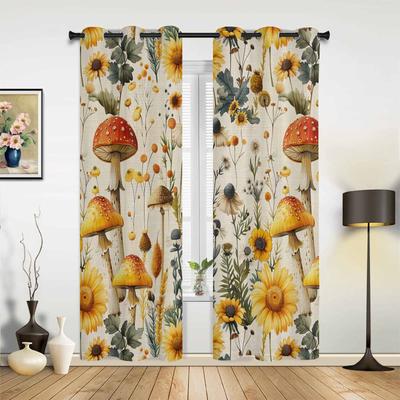 Mushroom Sunflower Flower Plant Vintage Curtains for Bedroom Living Room Drapes Kitchen Kid's Room Window Curtain Home Decor