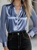 2026 European & American Satin Women's Long Sleeve Lapel Shirt - Solid Color, Stylish & Professional