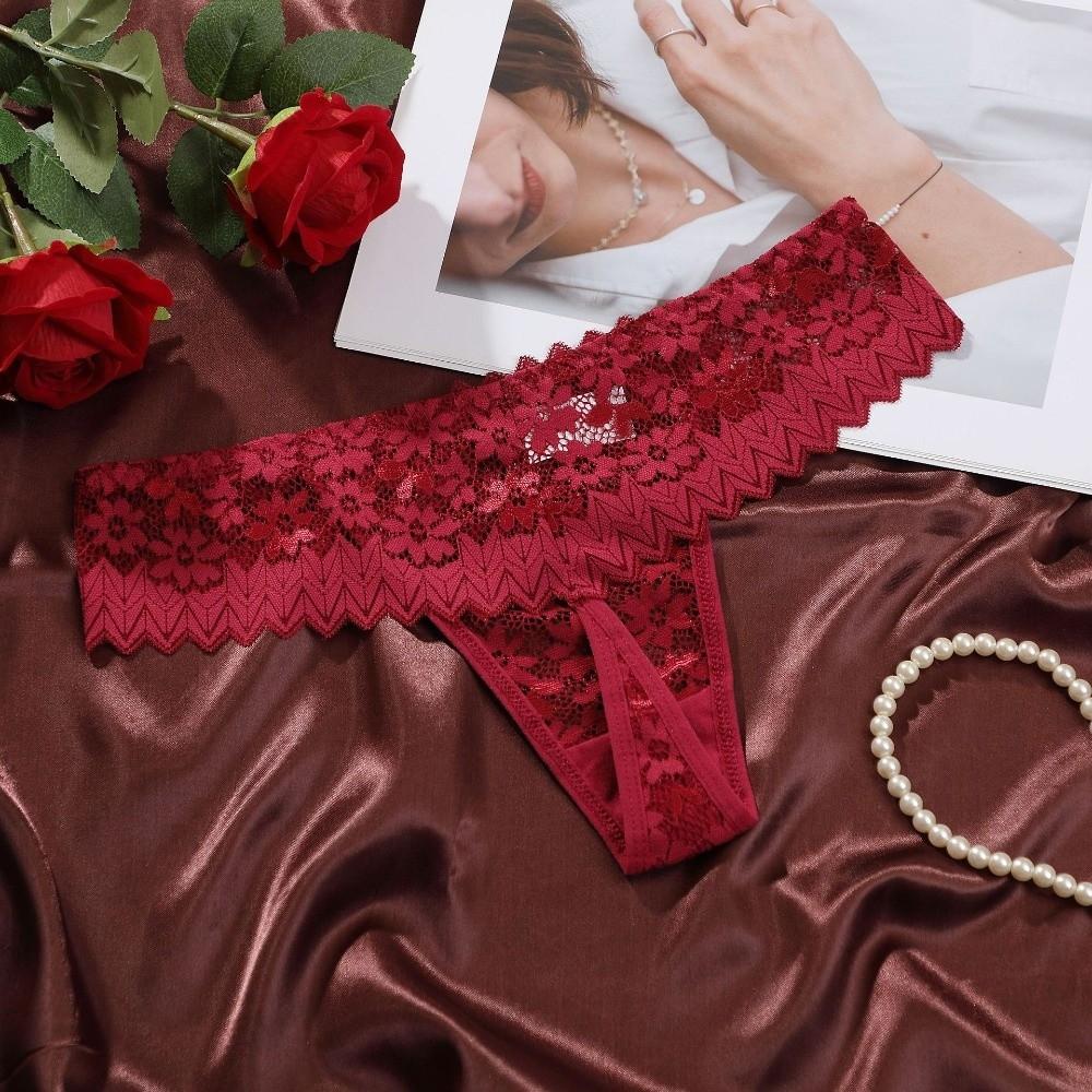 Underpants Sheer Mesh Lace Briefs Low Waist T-Back Panties Lace Flower Women Thong  Wedding Night