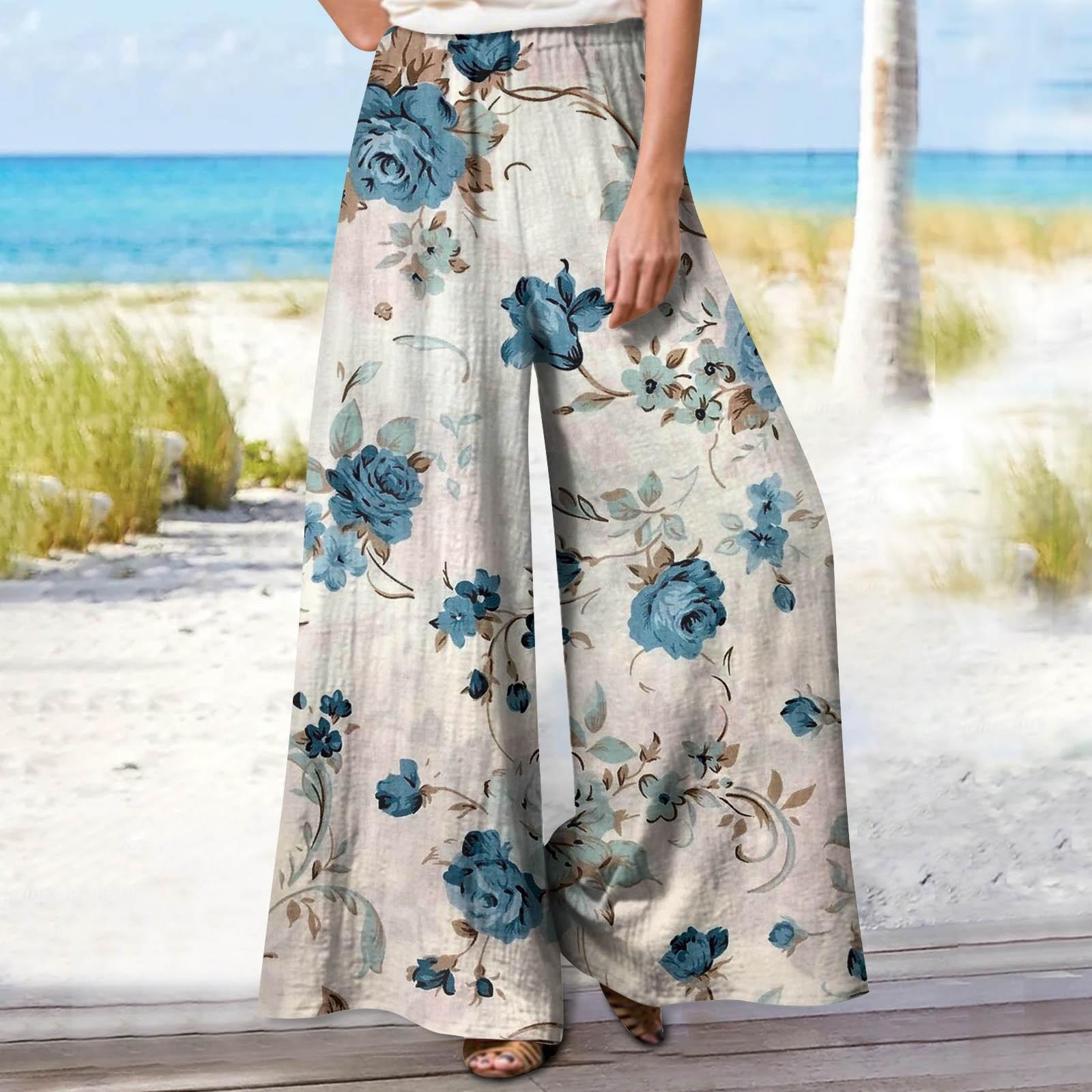 

Женские летние свободные повседневные широкие брюки с эластичной резинкой на талии и брюками S синий