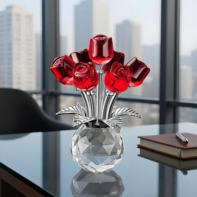 Crystal Flowers 3D Romantic Artificial Glass Rose Home Decor Valentine Flower Figurines for Wife Mother Sister Daughter Family