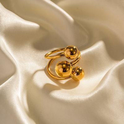 Niet-vervagend 18K goud roestvrij staal overdreven drie bolvormige open ring trendy