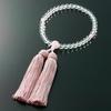 Kyoto Butsudan Hayashi Prayer Beads for Women, Pure Silk with Tassel, Genuine Crystal, Three Heavenly Crystals, Rose Quartz, and a Prayer Bead Bag (W-
