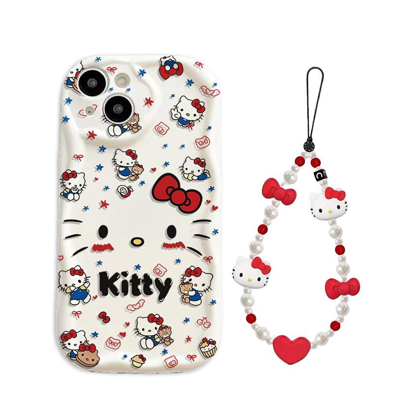 Casing For Iphone 17 16 15 Pro Max 17 Air 14 13 12 Pro Max 11 16e 15 Plus 13 mini XR Sanrio Hello Kitty Bow Bracelet Phone Case
