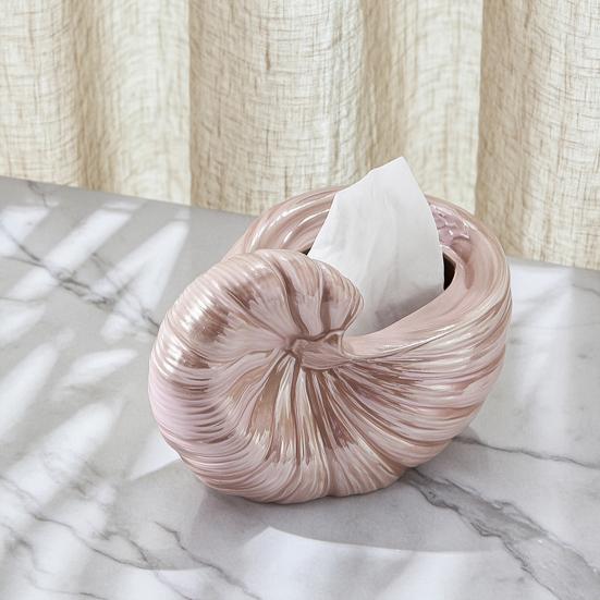 Keramik Taschentuchbox, mit Spiralmuschel-Oberflächendesign, Matt glasiert, Fleckenbeständig, Schlichter Stil, Handtuchspender, für Badezimmer, Wohnzimmer, Schreibtisch