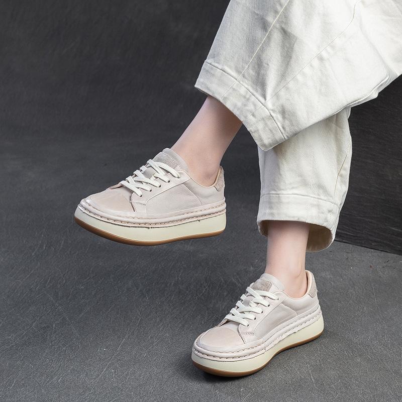 Fashion Top Quality 4.5CM 2025 Spring Summer New Style Vintage Handmade Color Scrubbing Versatile Flat Shoes Simple Sports Women's Shoes