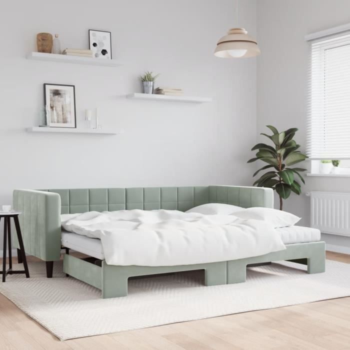 VidaXL Daybed with Trundle and Mattress Light Grey 90x190cm Velvet 3196728