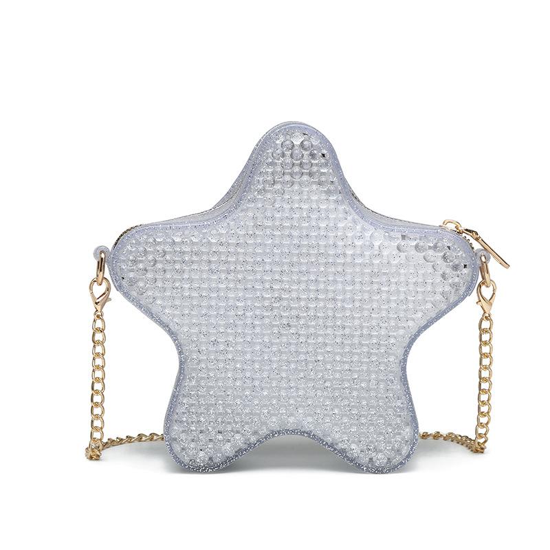 Fashion Jelly Bags Female Shoulder Bags New Versatile PVC Flash Five Pointed Star Chain Bags Leisure Square Bag Crossbody Bags
