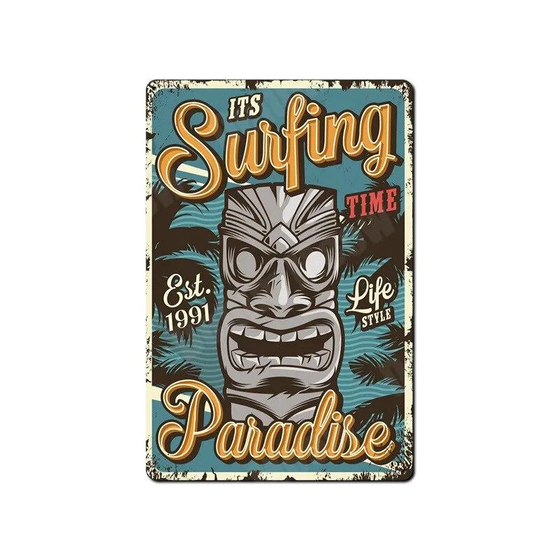 Tiki Bar Wall Art Posters, Tin Signs, Beach Bar, Hawaii Surfing, Vintage Home Decor, Tin, Pub, Cafe, ZSS16