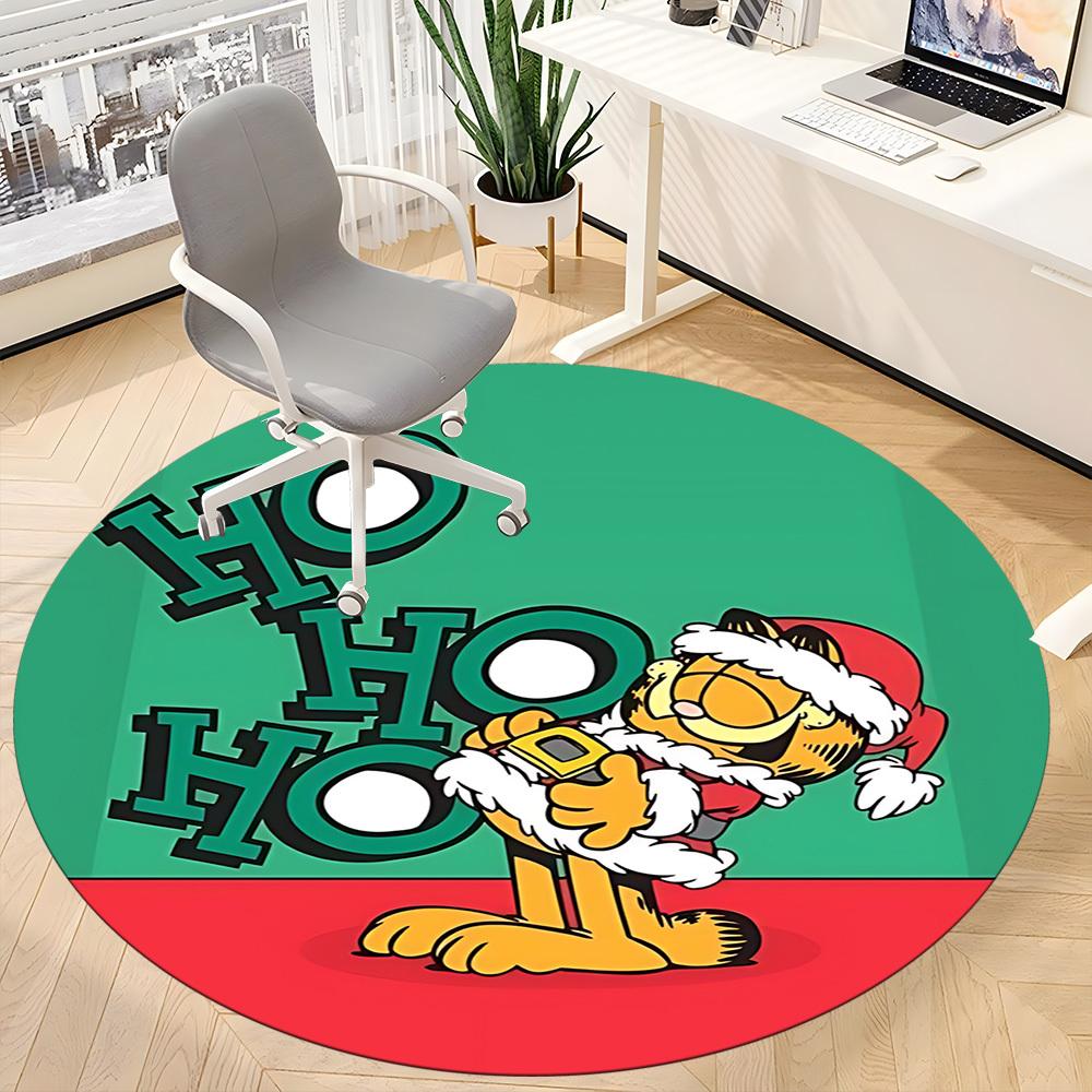 1pc Christmas Garfield Cat Office Round Area Rug, Bedroom Living Room Home Decor, Room Deco,  Offic a1016117