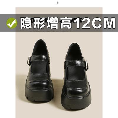 Inner Heightening Thick-soled Mary Jane Women's Shoes New Black Round Head Small Leather Shoes Versatile Single Shoes