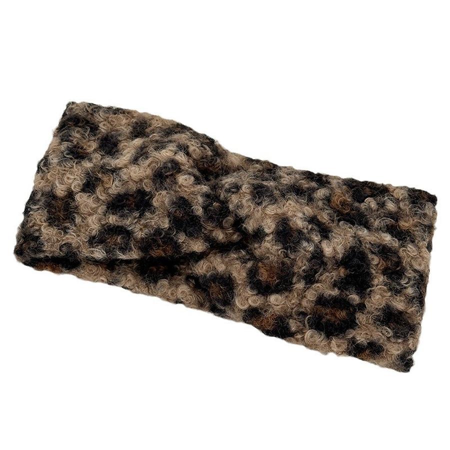 Vintage Leopard Print Knitted Cross Wash Face Headband for Women Autumn & Winter Versatile Hair Accessory