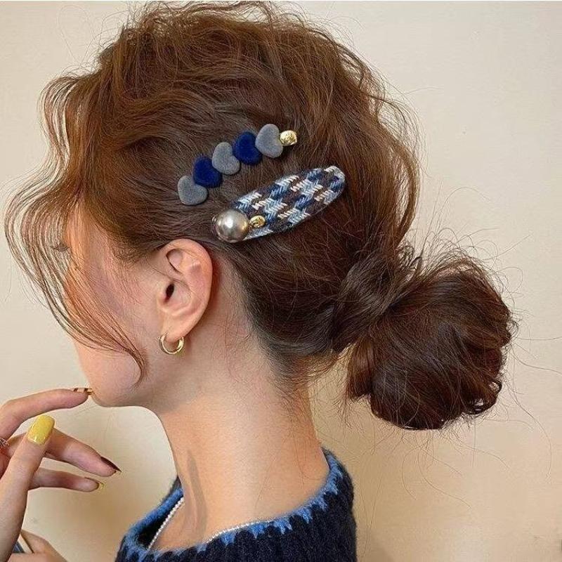 2 Pcs Maillard Plaid Hairpins For Women Girls Sweet Hair Ornament Barrettes Hair Clip Fashion Hair Accessories