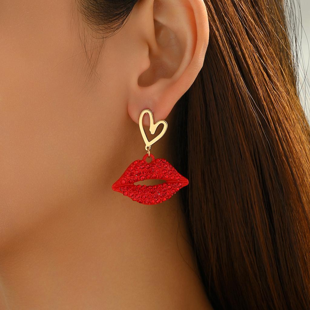 New Women's Jewelry Personalized Diamond-set Love Design Lip Earrings Versatile High-end Earrings Women