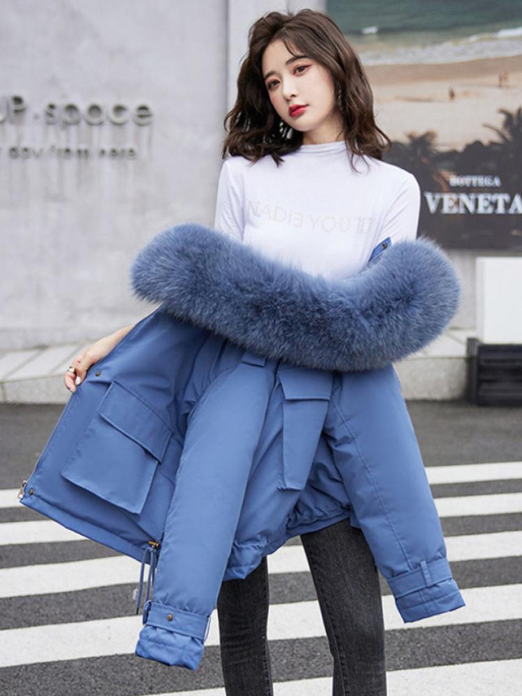 Cotton Padded Fur Parka New Big Fur Collar Down Winter Jacket Women Thick Warm Parkas Female Outerwear