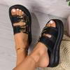 Women's Gold Thick Bottom Wedge Sandals Summer Peep Toe Chunky Platform Sandals Woman Ankle Buckle Anti Slip Beach Shoes
