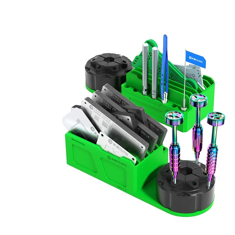 Mijing SN12 Storage Box Multi Functional Screwdriver Tweezer Iron Tip BGA Reball Stencil Soldering Tin Template Desktop Storage