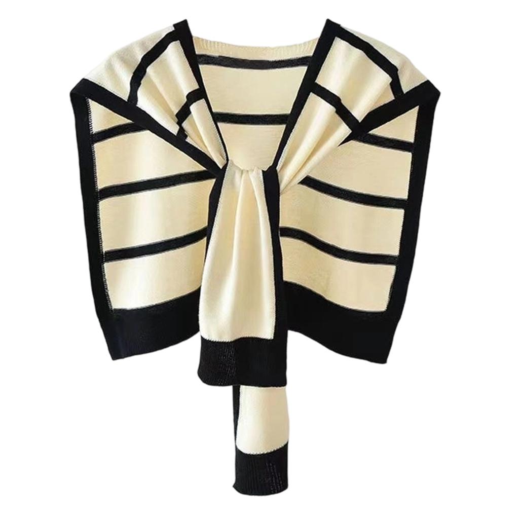 Knit Shawl Striped Fashion Trendy Chic Ladies Shoulder Wrap Stylish Black White Pattern Versatile Outerwear Elegant Accessory