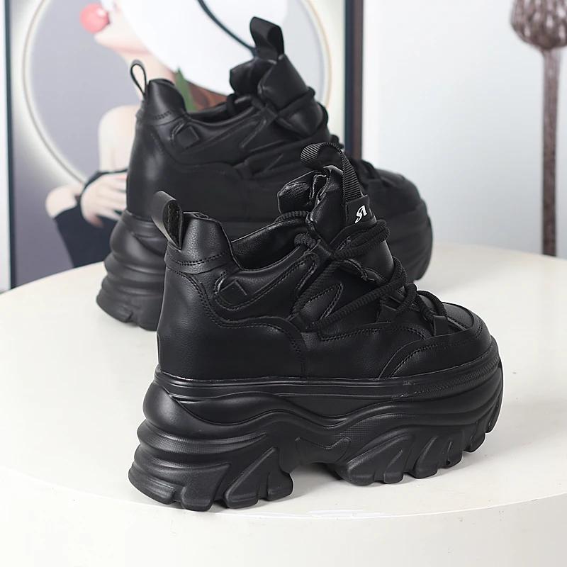 Fashion 10CM 12CM Top Quality Genuine Leather Platform Buffalo Shoes Women Casual Sneakers Round Toe Brand Luxury Dad Shoes