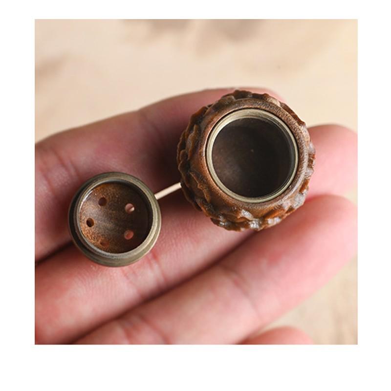 2PCS Solid Wood Medicine Pill Box Ancient Style Lotus Hollowed Out Sachet DIY Keychain Pendant Accessory Can Opened And Closed