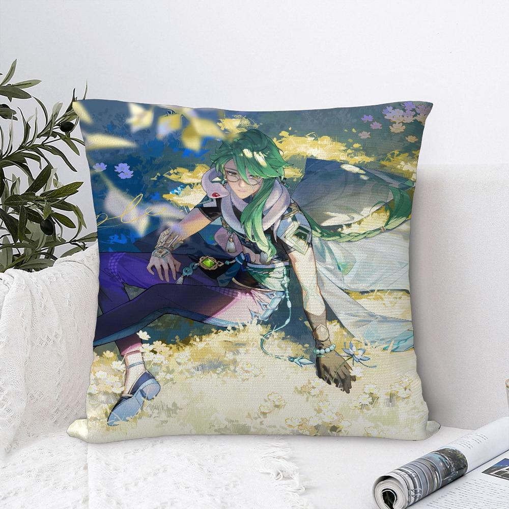 Genshin Impact Baizhu Pillow Case Sofa Decorative Home Double-Sided Print Plush Square Throw Pillow Covers Cushion Decor Cover