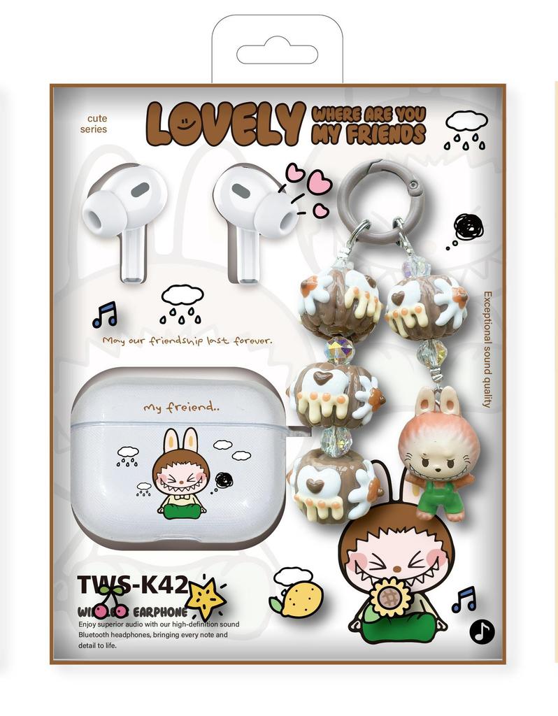 New TWS-K42 Bluetooth 5.3 In-ear True Wireless Earbuds with Cartoon Doll Bead Silicone Case