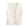Kaslead New Arrival Women's Clothing Fashion Style Fashion Minimalist Gold Button Decoration Knitting Vest Style Tops