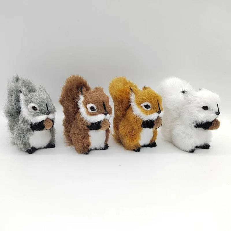Mini Plush Simulation Squirrel Furry Squirrel Figurines Miniatures Squatting Animal Model Party Kid Gift Home Table Decorations