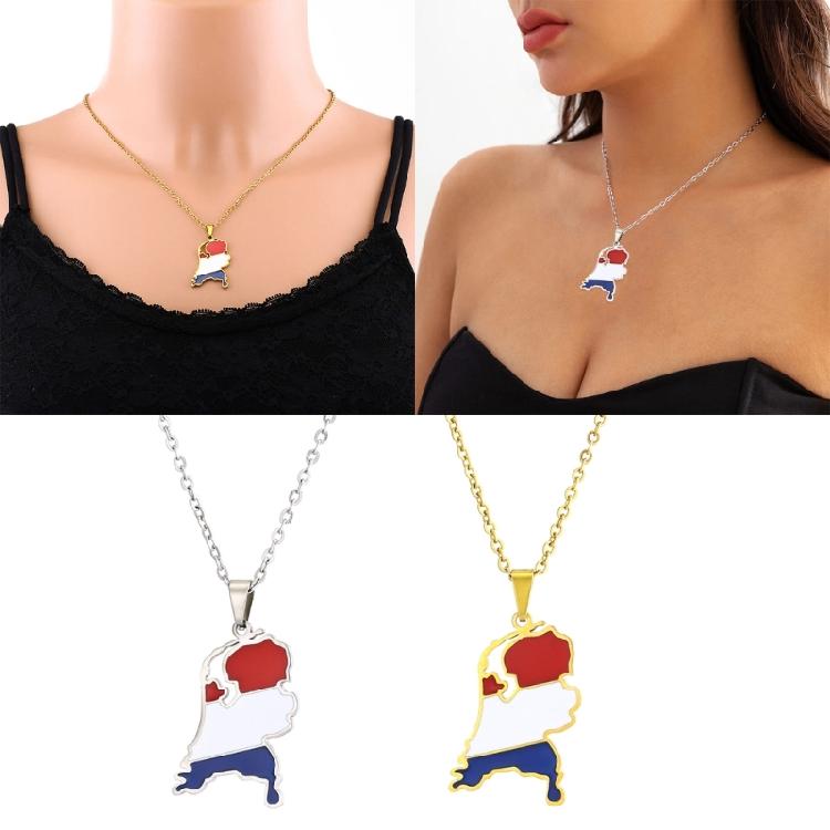 Collana Ciondolo Mappa Paesi Bassi Acciaio Inossidabile Fascino Bandiera Catena Collo Gioielli