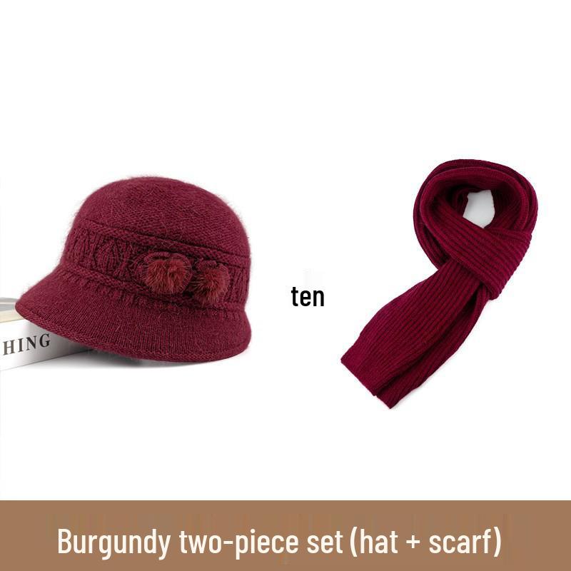 

Уютный зимний набор шапка и шарф для женщин среднего и пожилого возраста - Теплый вязаный кроличий мех и хлопок One Size