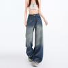 Spring Summer Gradient Color Rhinestone High Waist Relaxed Wide Leg Straight Slim Trendy Denim Casual Pants Female Casual Oversize Denim Trousers