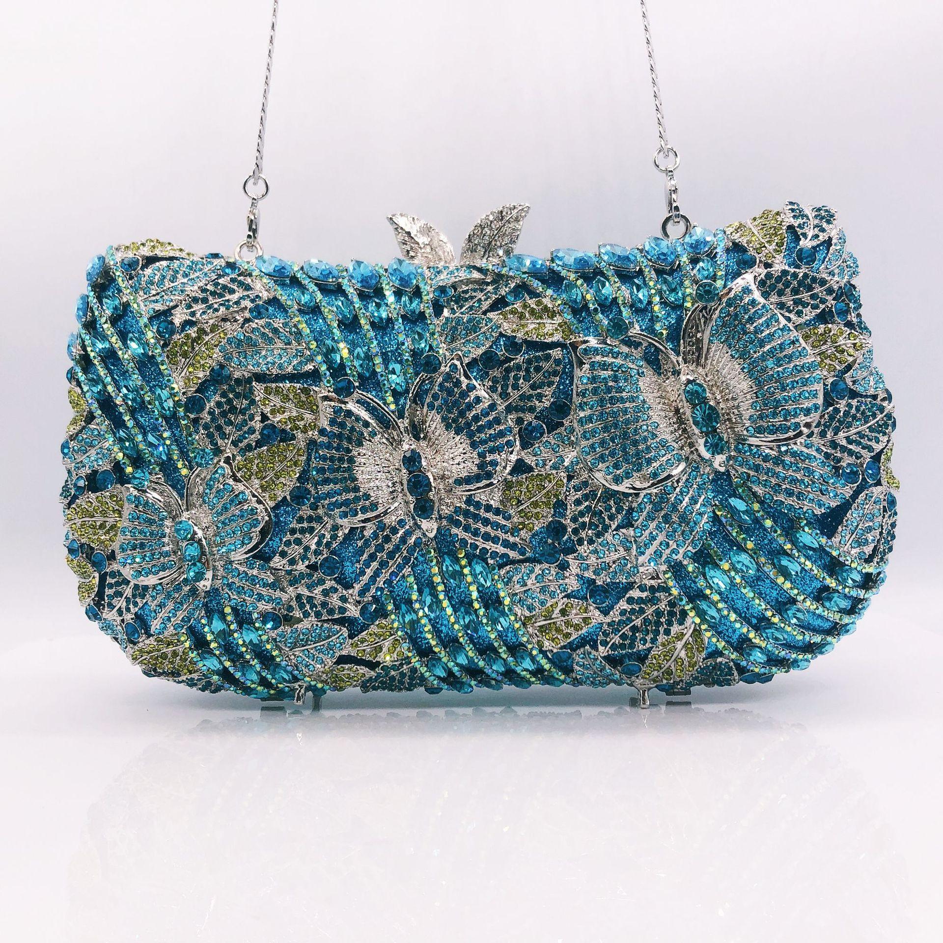 Luxury women evening party handbag diamonds butterfly crystal clutches ladies purses bridal wedding party designer purses bag синий