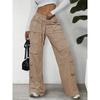 Women's Cargo Pants Spring/Summer New Wide-Leg Pants Casual Simple Tie-Waist Multi-Pocket Long Pants