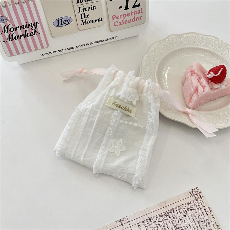 Jednoduchý sladký krajkový stahovací úložný sáček pro ženy na drobnosti, malý látkový sáček, peněženka na mince, kosmetická taštička, organizér na rtěnky, dárkový sáček