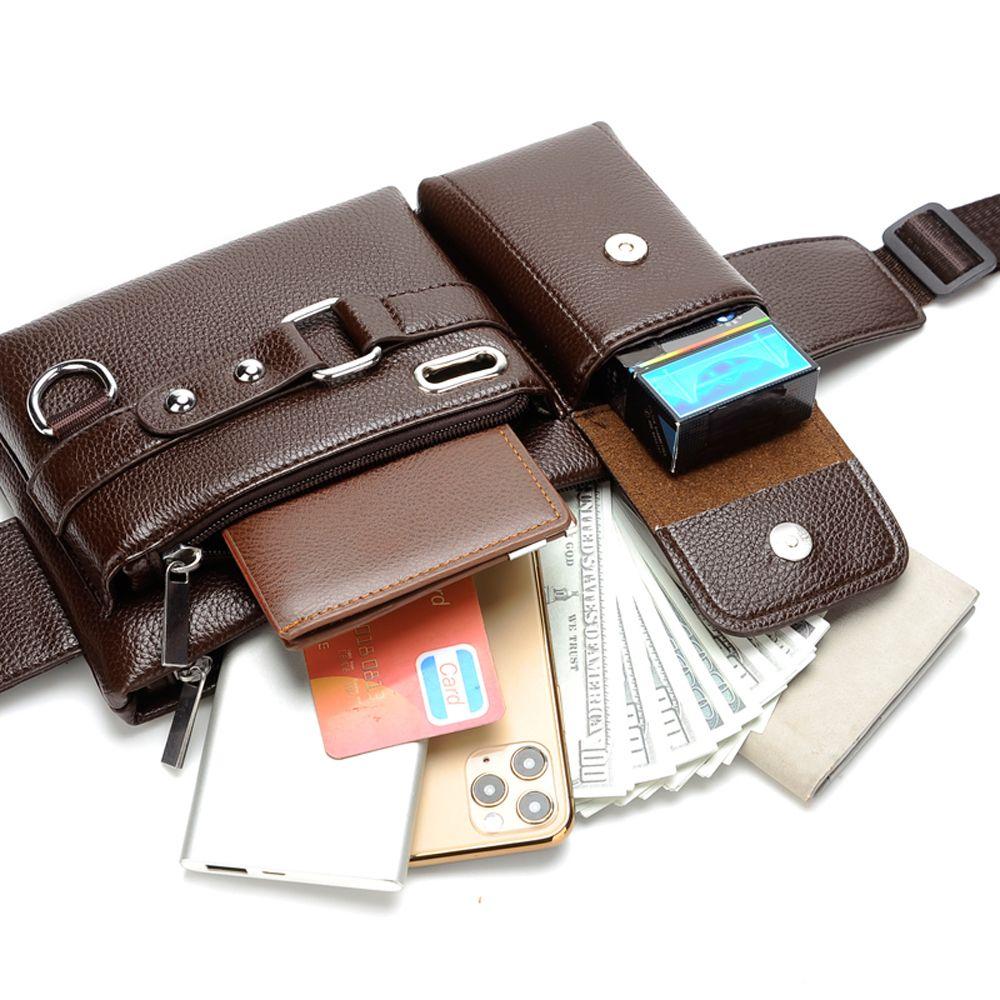 

Protective Sheath Wallet PU Leather Chest Bag Phone Pouch Crossbody Bag Mens Belt Bag Waist Packs brown-No zip pocket on back