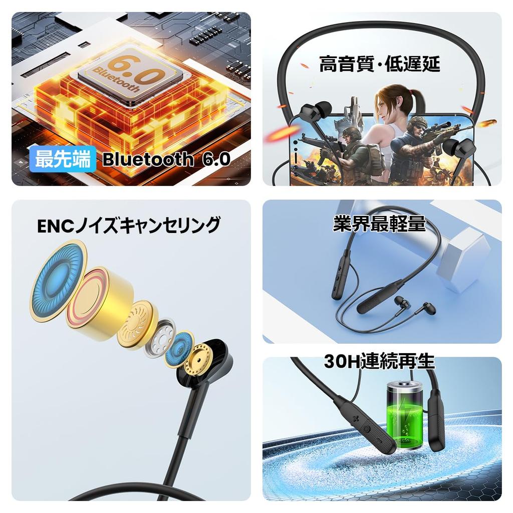 SOPPY Neckband Bluetooth 30 Hours of Continuous IPX4 Wireless Earbuds for Compatible with Android and iPhone Earphones, V6.0, Playback, Waterproof,