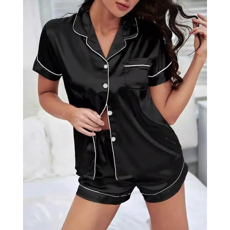 Solid Sleepwear Women Faux Silk Pajama Sets Summer Korean Fashion 2 Pieces Night Wears for Sleeping Home Suit Outfits