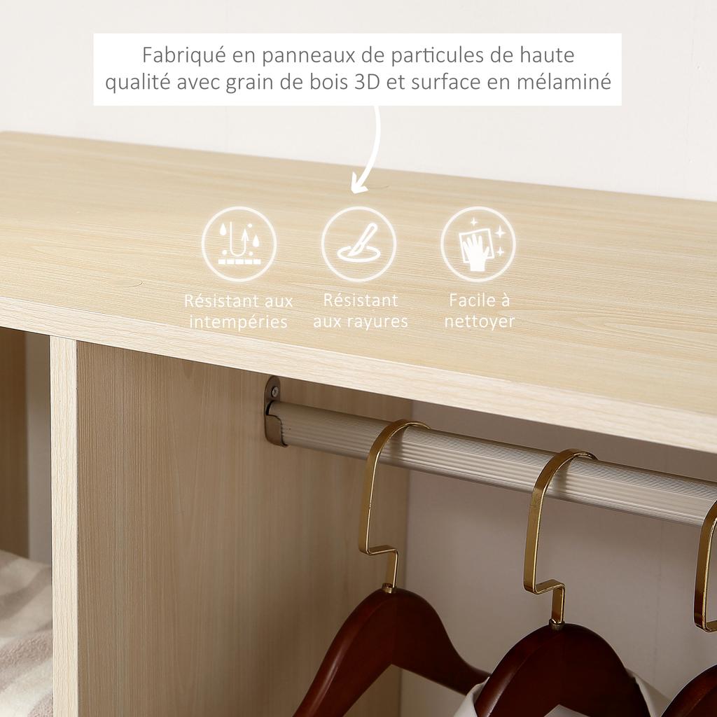 Wardrobe Clothes Rack Mobile Storage Cabinet Particle Board Light Oak Color
