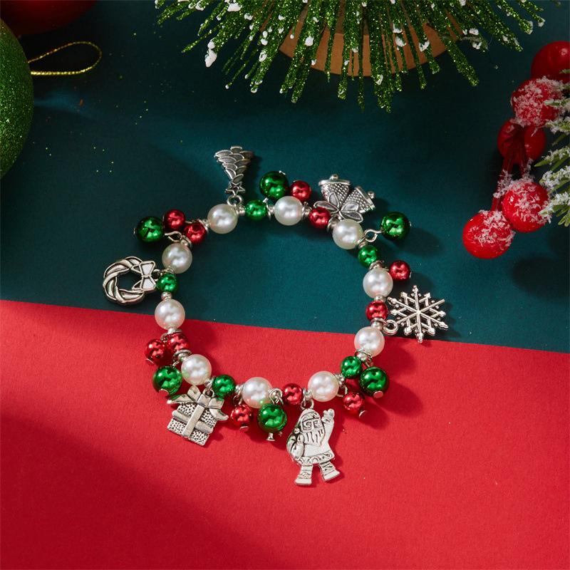 Christmas Colorful Beads Multi Element Pendant Bracelets For Women Santa Claus Snowflake Tree Bracelet Party Jewelry