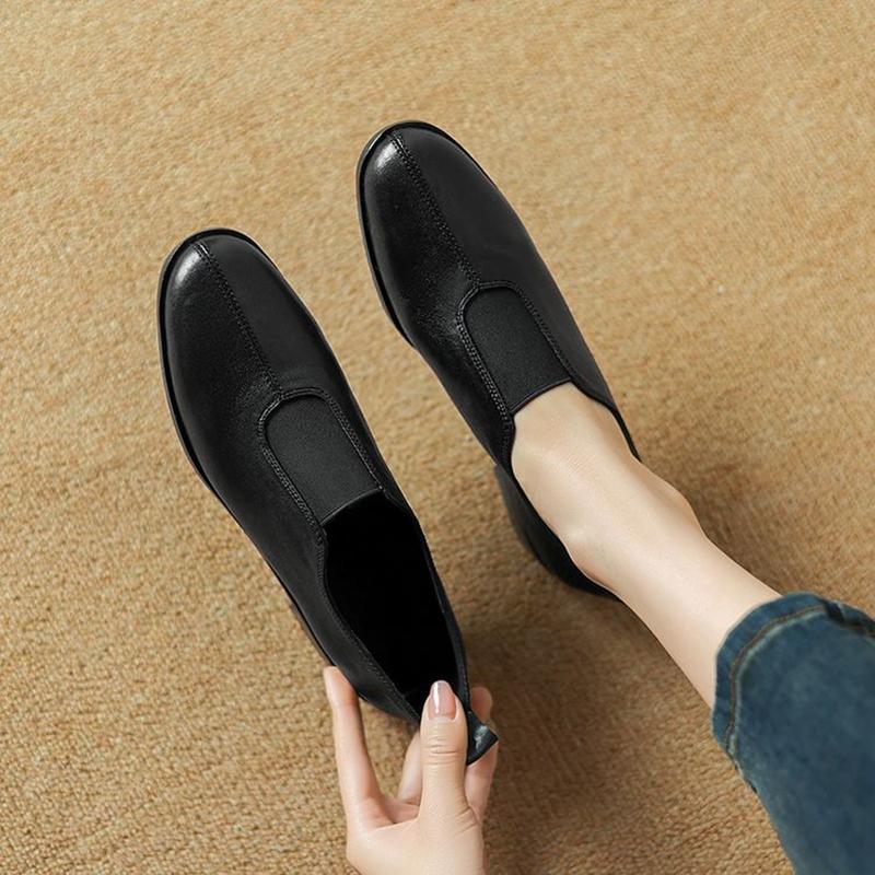 Fashion NEW Spring/Autumn Women Loafers Round Toe Chunky Heel Shoes Genuine Leather Shoes for Women Concise Splicing Slip-on Women Pumps