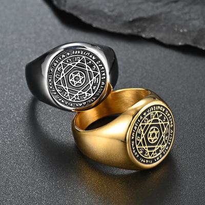 Hexagram Seal Of Seven Rings Stainless Steel Solomon Ring Lucky Men Jewelry Gift For Him