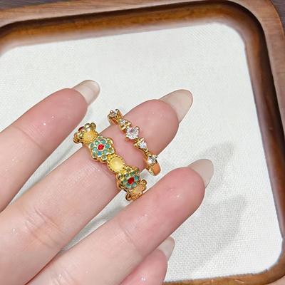 Fashion Retro Exquisite Color Drip Enamel Flower Ring Light Luxury High Sense Niche Medieval Ring Woman