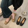 Leather Shallow Mouth Square Head Single Shoes Women's Low Heel Square Heel Small Leather Shoes Spring and Autumn Soft Sole Bow Mary Jane Shoes