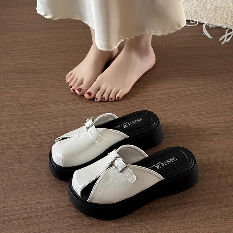 

Женские шлепанцы на платформе 2025 весна новинка ленивые повседневные туфли Мюли с одним педальным мешком на мыске полушлепки одинарные туфли 37