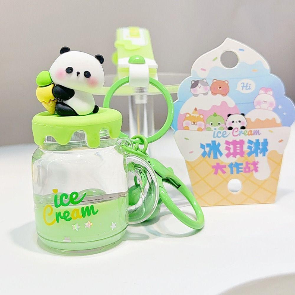Ice Cream Floating Oil Liquid Keyring Quicksand Bottle Oil Liquid Keychain  Girl Gift