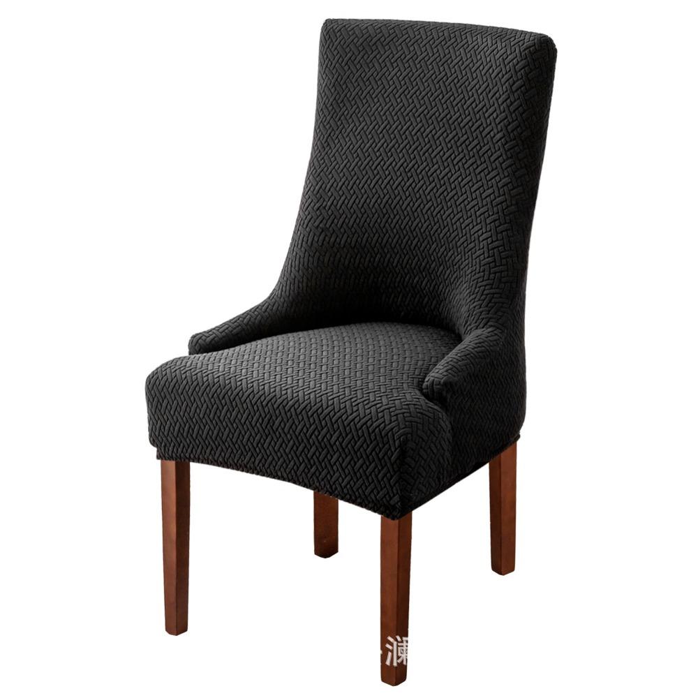 Stretchable Chair Seat Covers Long Plaid Jacquard Armchair Slipcovers Solid Color Elastic Dining Chair Covers