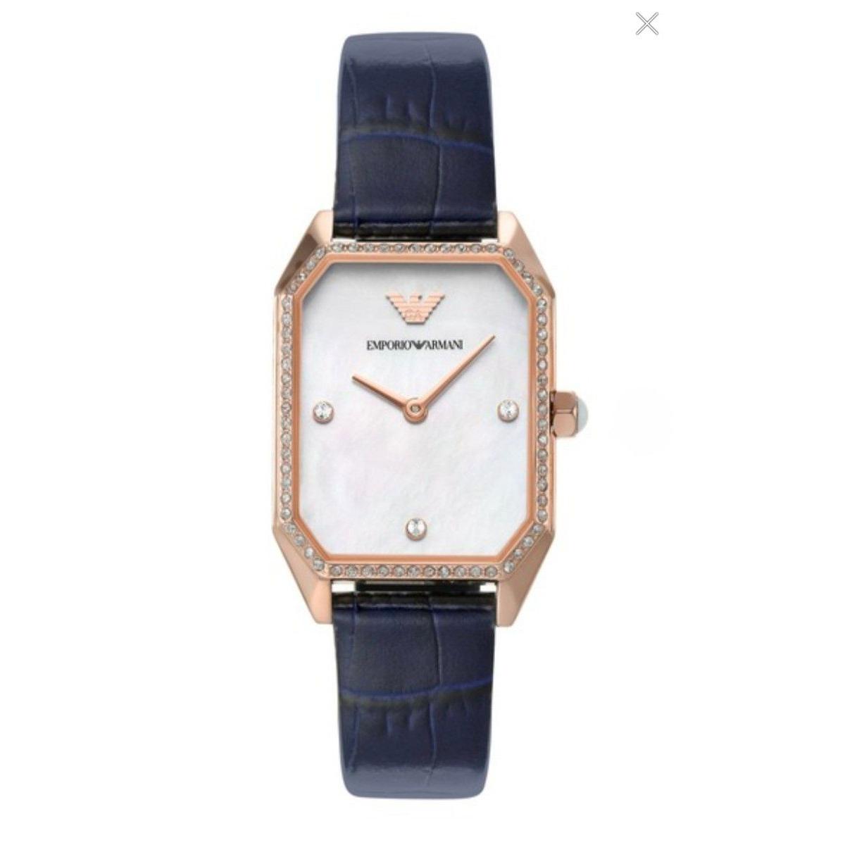 Used EMPORIO ARMANI Women s Watch Octagon Navy Emporio Armani Watch Analog Leather AR11466