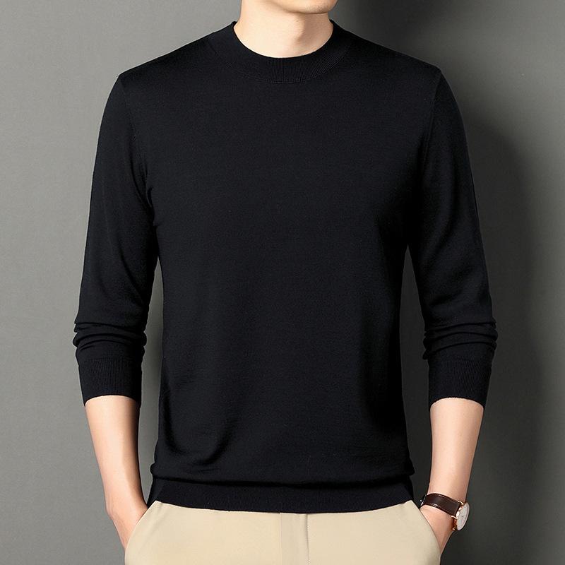 Herren Feinstrick Pullover aus reiner Wolle mit Rundhalsausschnitt, Mondgrau/Weinrot, Einfarbig, Nicht kratzend, Herbstkollektion.